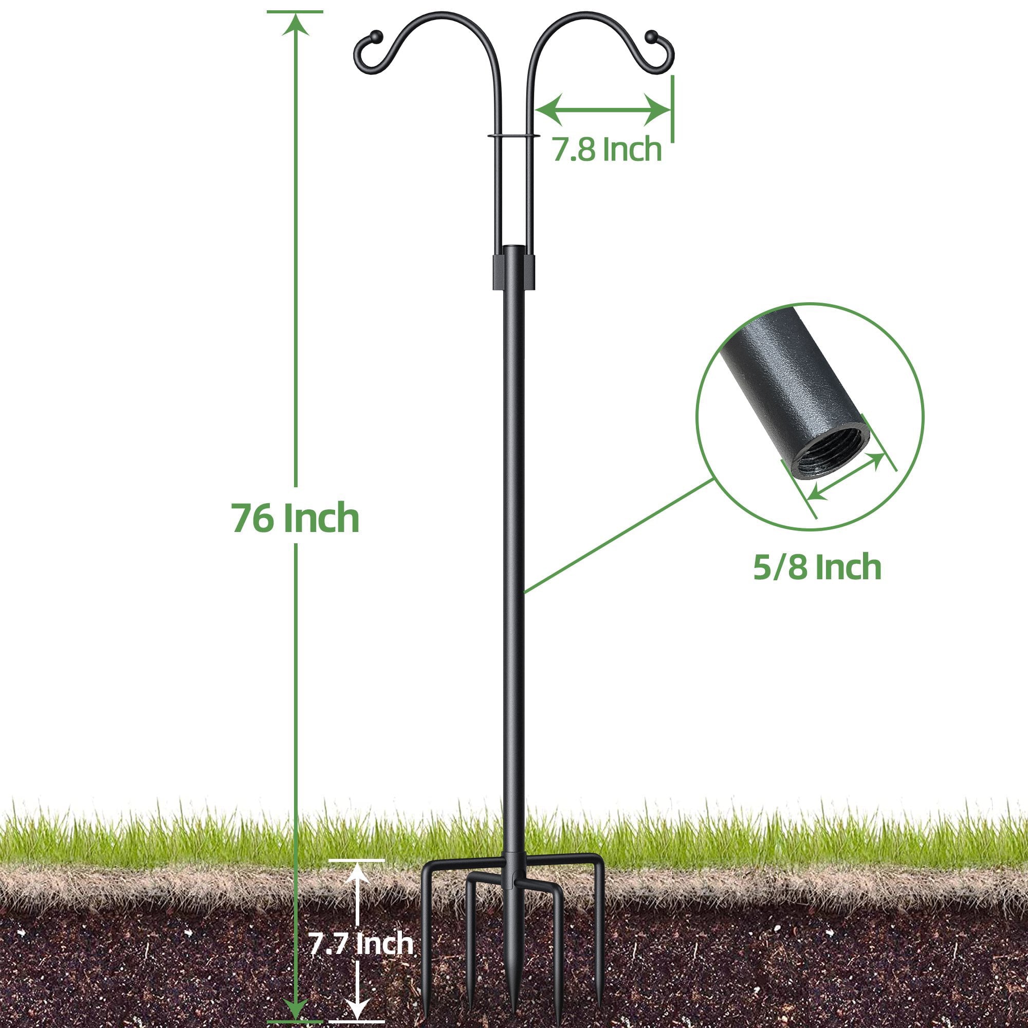 2 Pack Shepherds Hook for Garden, 76in Tall - 5/8in Thick Hummingbird Bird Feeder Pole Shepards Hanging Plants Basket Hanger Metal