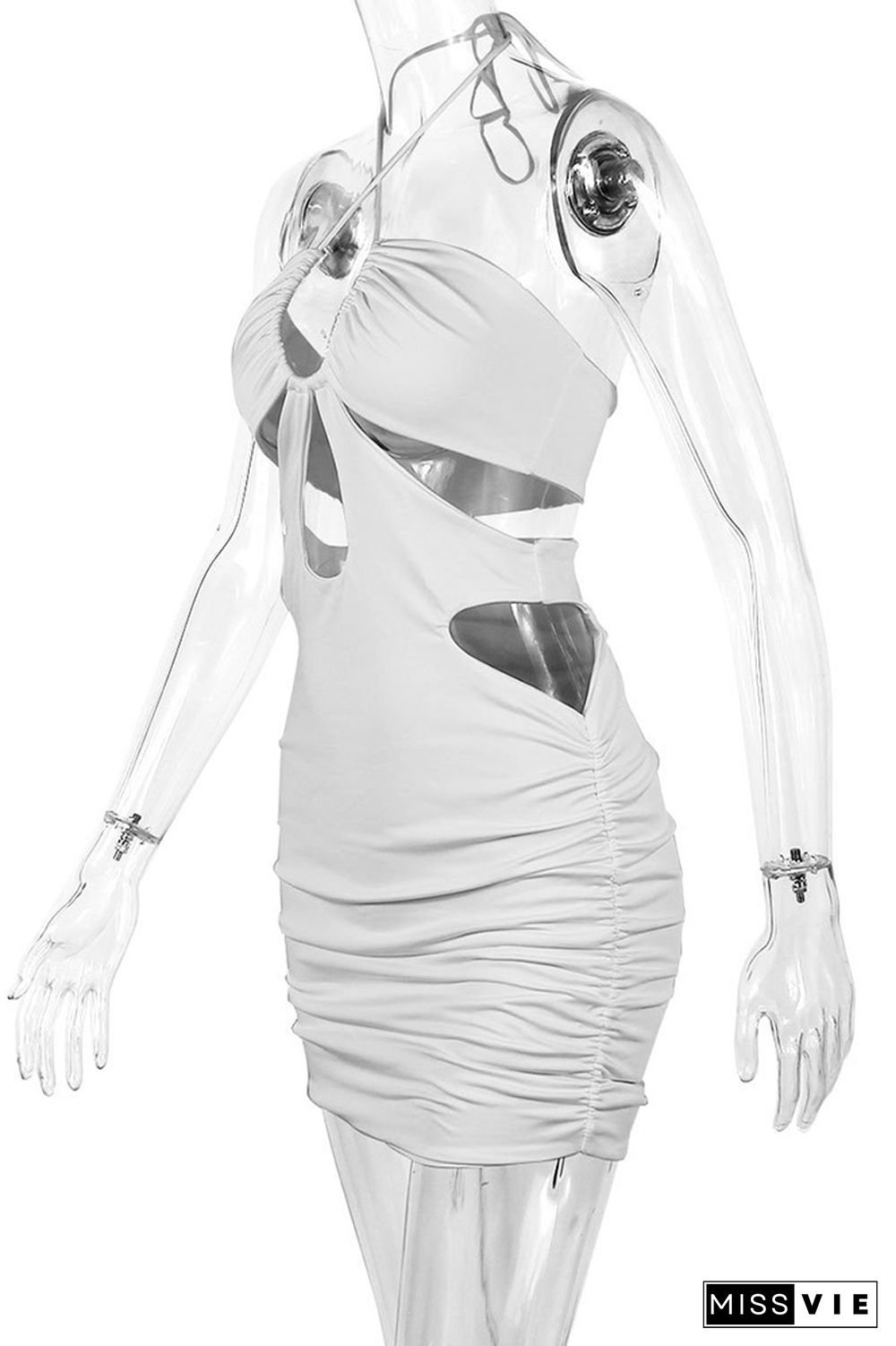 White Halter Hollow Out Bodycon Dress