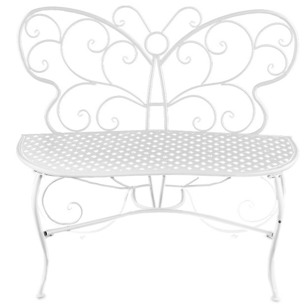 The Lakeside Collection Decorative White Metal Butterfly Motif Bench Home Garden Accent