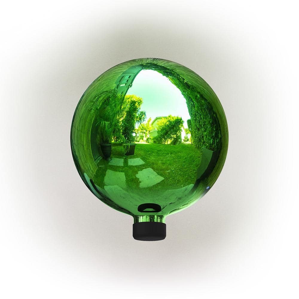 Alpine Corporation 10 in. Dia Indoor/Outdoor Glass Gazing Globe Festive Yard Decor, Green GLB292GN