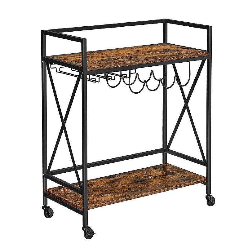 Bar Cart， Serving Cart， Mobile Kitchen Shelf with Glass Stemware Rack and Wine Bottle Holders