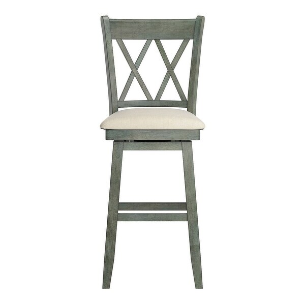 Sheena Double X Back Bar Height Wood Swivel Stool， Antique Sage