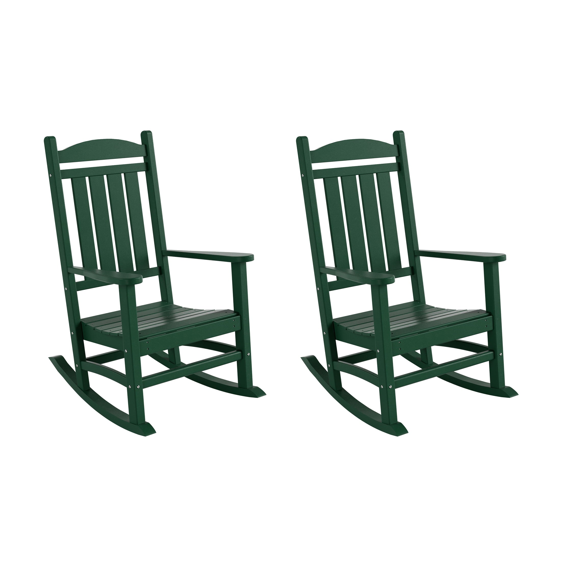 WestinTrends Malibu Outdoor Rocking Chair Set of 2, All Weather Poly Lumber Adirondack Rocker Chair with High Back, 350 Lbs Support Patio Rocking Chair for Porch Deck Garden Lawn, Dark Green