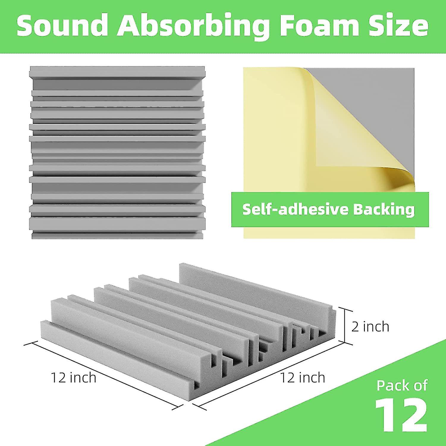 Born Pretty 12 Pack Self-adhesive Sound Proof Foam Panels，12 X 12 X 2 Inches Acoustic Foam，compatible Wall，home，studio