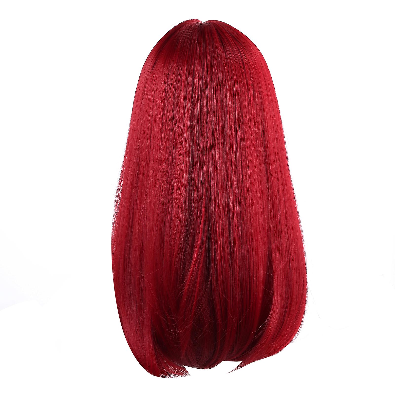 Red Long Straight Wig High Temperature Fiber Fake Hair With Straight Bang For Women 47cm