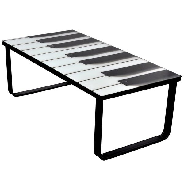 vidaXL Coffee Table with Piano Printing Glass Top