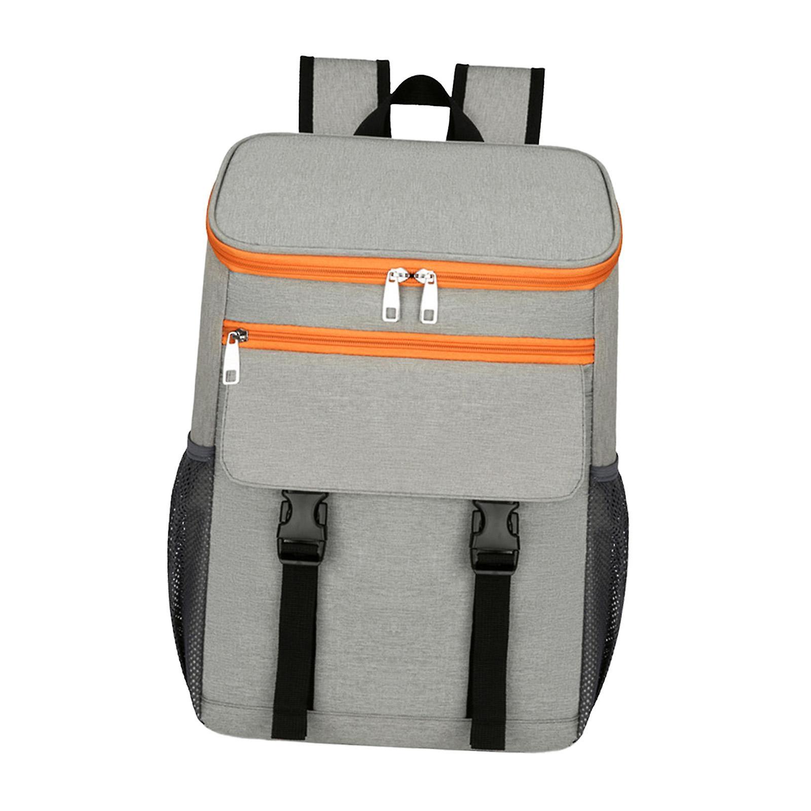 Backpack Large Cooler Bag Pouch For Camping Fishing Day Trips Gray Orange