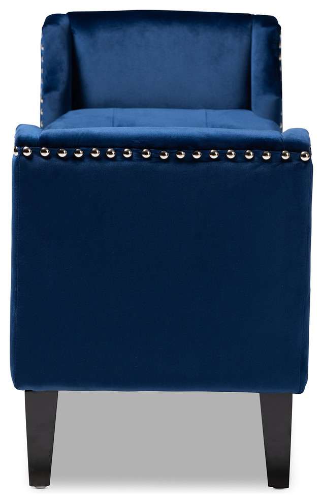 Baxton Studio Perret Tufted Velvet and Wood Bench in Royal Blue   Contemporary   Upholstered Benches   by HedgeApple  Houzz