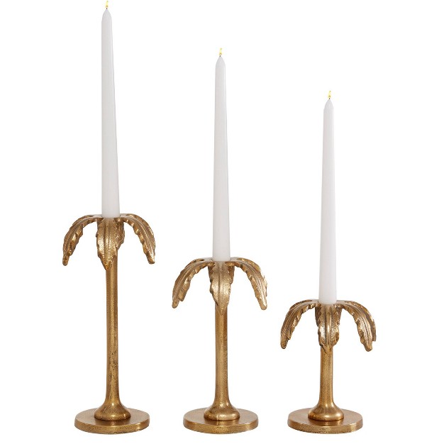 Set Of 3 Aluminum Palm Tree Taper Candle Holders Gold Olivia amp May