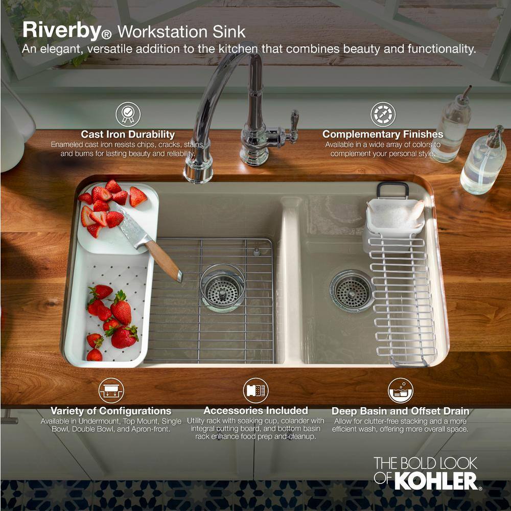 KOHLER Riverby Drop-In Cast Iron 25 in. 4-Hole Single Basin Kitchen Sink in White K-5479-4-0