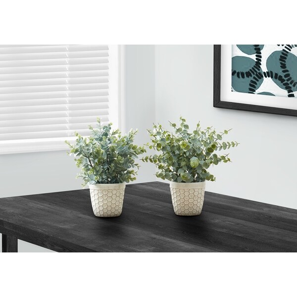 Artificial Plant，13 Tall，Eucalyptus Grass，Indoor，Faux，Fake，Table，Greenery，Potted，Set Of 2，Decorative，Green Leaves