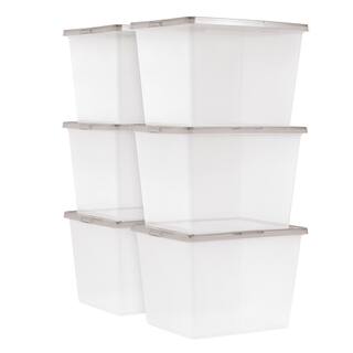 IRIS 36 qt. Plastic Storage Bin Tote Organizing Container with Latching Lid in Clear with Gray Lid (6-Pack) 585105