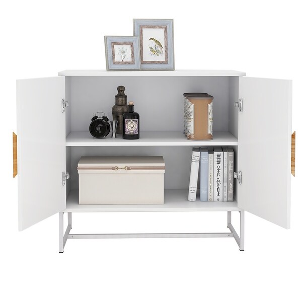 White Square Shape Handle 2 Doors Sideboard