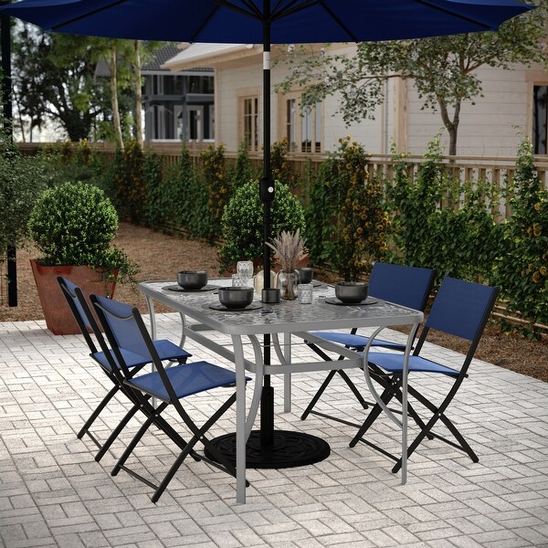 Commercial Tempered Glass and Steel Patio Table with Umbrella Hole