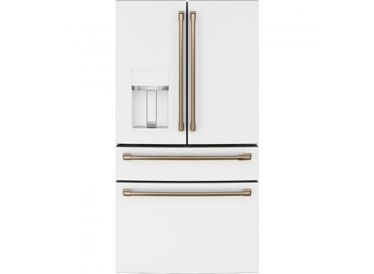 Cafe ENERGY STAR 27.6 Cu. Ft. Matte White With Brushed Bronze Smart 4-Door French-Door Refrigerator