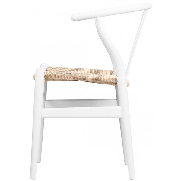 White Designer Modern Wood Dining Chair With Y Back Arm Armchair Hemp Seat For Home Restaurant Office