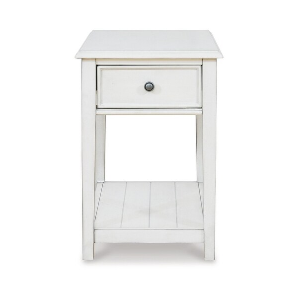 26 Inch Rectangular Side End Table， Whitewash Wood， Single Drawer and Shelf