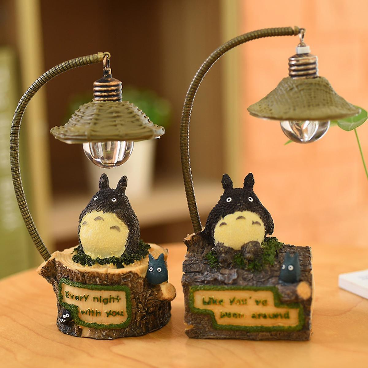 2pcs Wooden House Totoro Small Night Light Lamp Cartoon Resin Craft Ornament