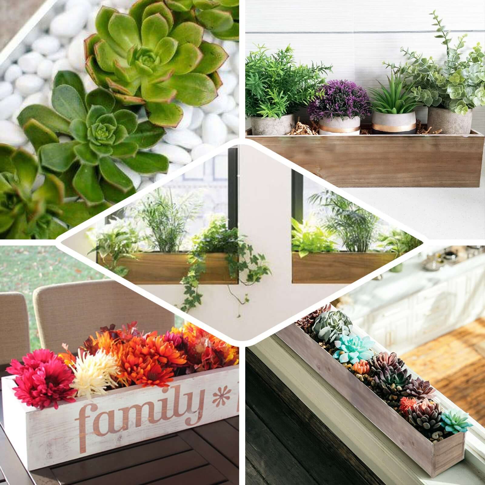 White Rectangular Wood Planter Box Set With Removable Plastic Liners 30