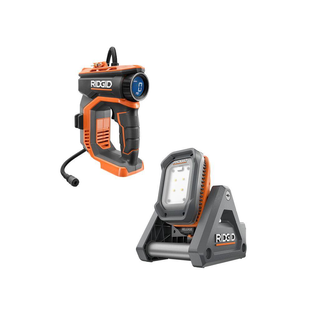 RIDGID 18V Cordless 2-Tool Combo Kit with Digital Inflator and Flood Light with Detachable Light (Tools Only) R87044-R8694620B