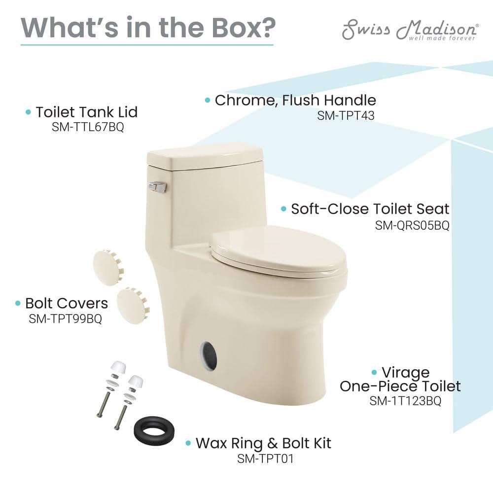 Swiss Madison Classe 1Piece 128 GPF Single Flush Elongated Toilet with Front Flush Handle in Bisque Seat Included