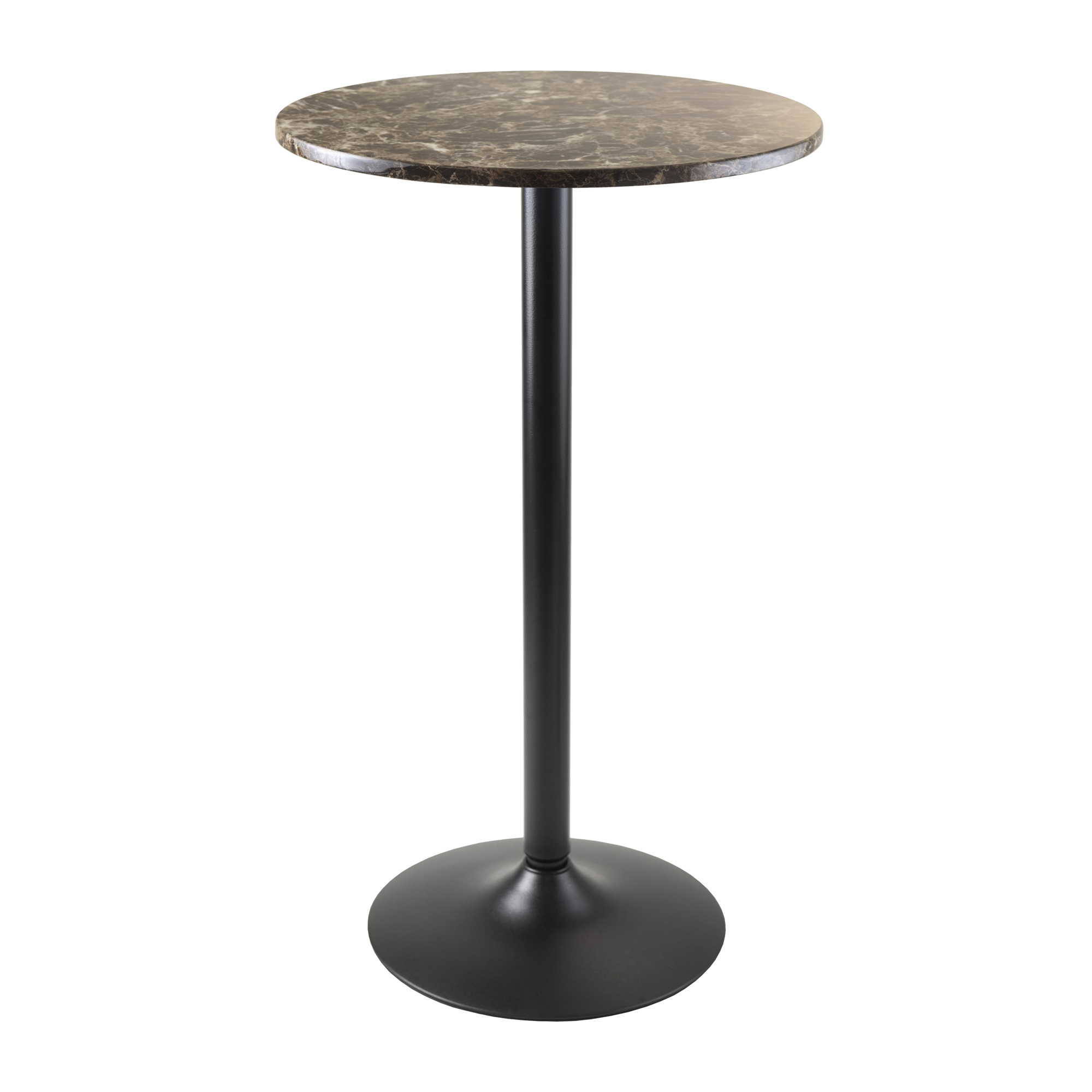 Winsome Wood Cora 3-Pc Pub Set， Faux Marble Table and 2 Adjustable Swivel Stools， Black and Espresso Finish