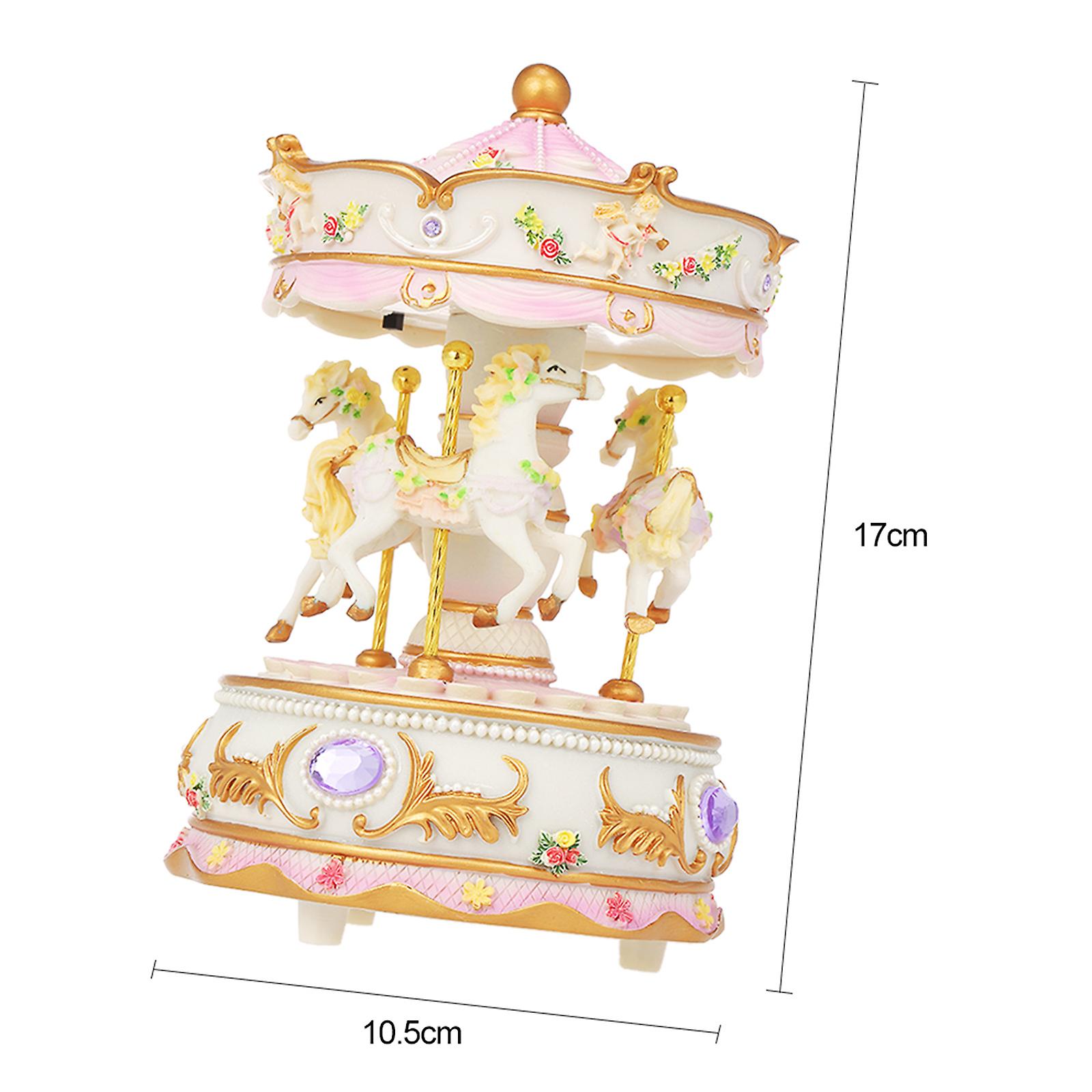 Mini Carousel Clockwork Music Box Colorful Led Merry-go-round Musical Box Gift For Girlfriend Kids Children Christmas Festival Purple No.290765