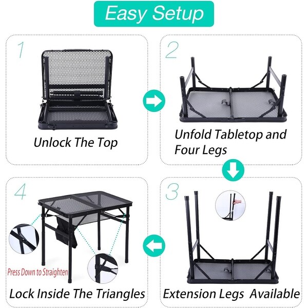 Grill Table，Outdoor Table，Card Table，Portable Grill Table，Adjustable Heights Camping Table with Mesh Bag and Cup Holders