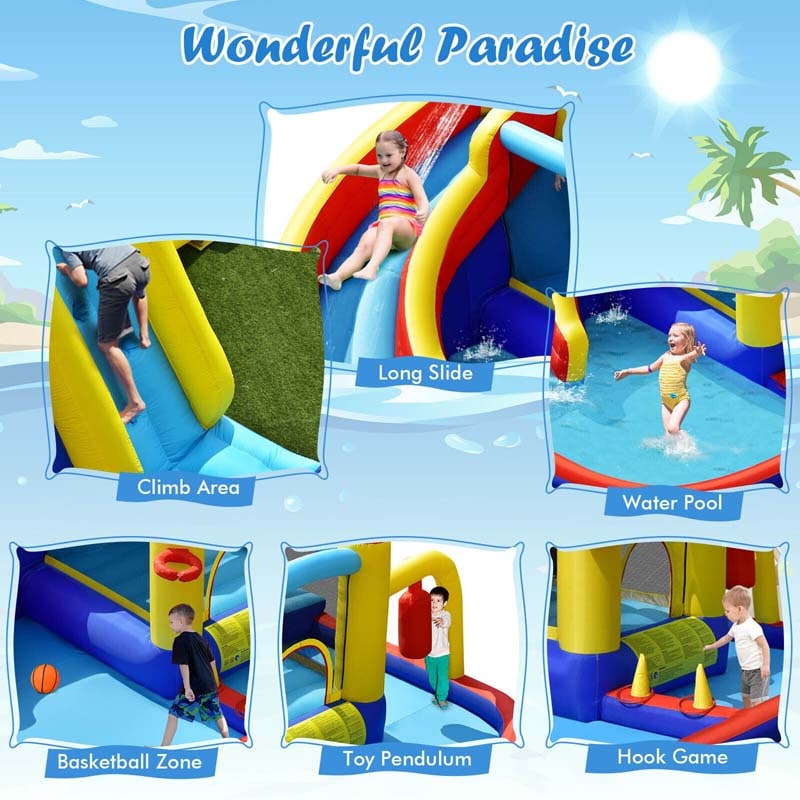 7-in-1 Kids Giant Water Park Inflatable Water Slide Bounce House Castle Jumping Sliding Bouncer with Trampoline