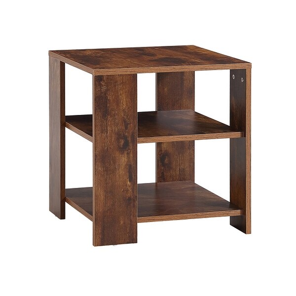 Square wooden Side Table，3-tier End Table