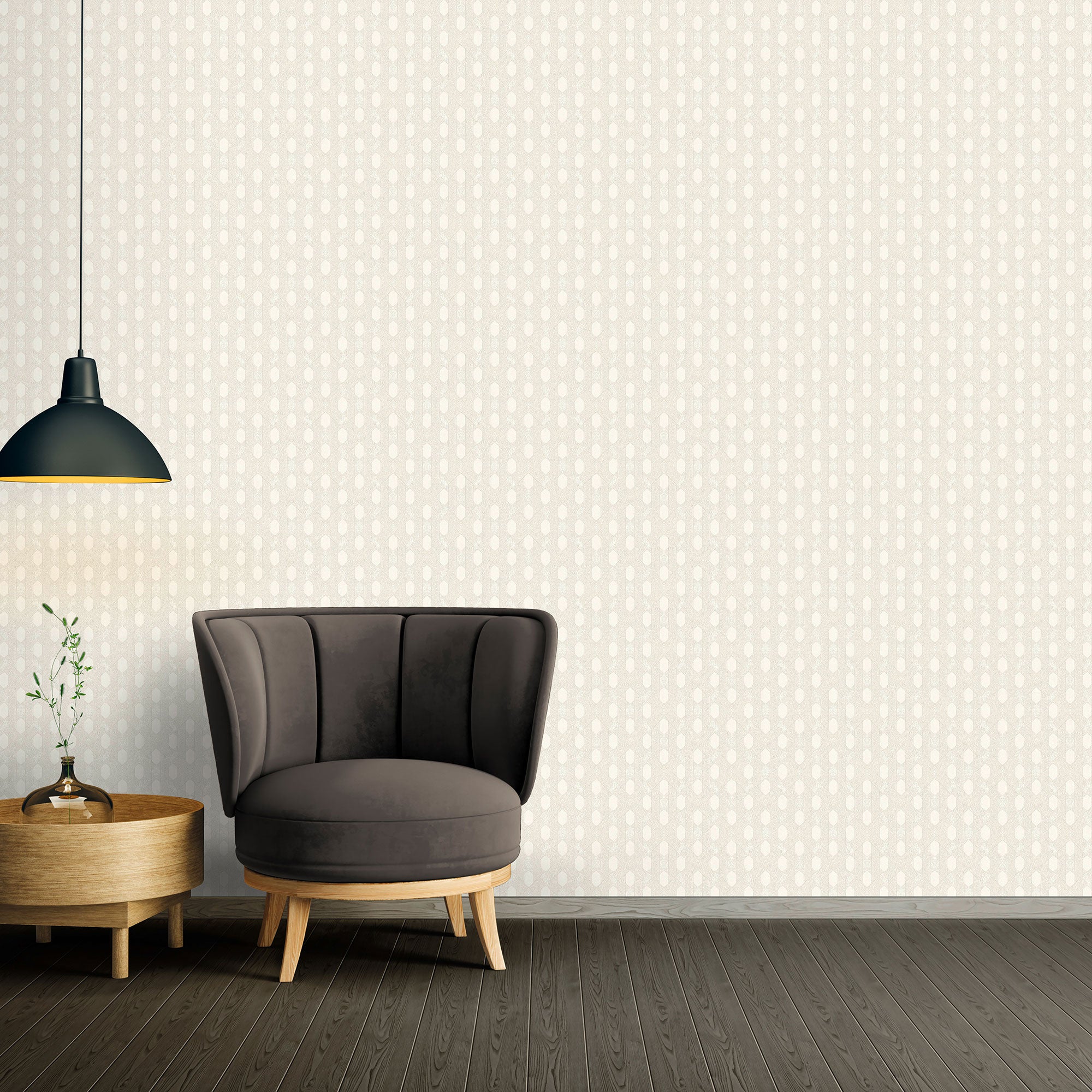 Art Deco Style Geometric Motif Wallpaper in Cream/Grey/Metallic from the Absolutely Chic Collection