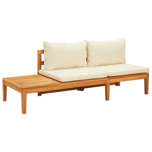 4 Piece Patio Lounge Set with Cream White Cushions Acacia Wood