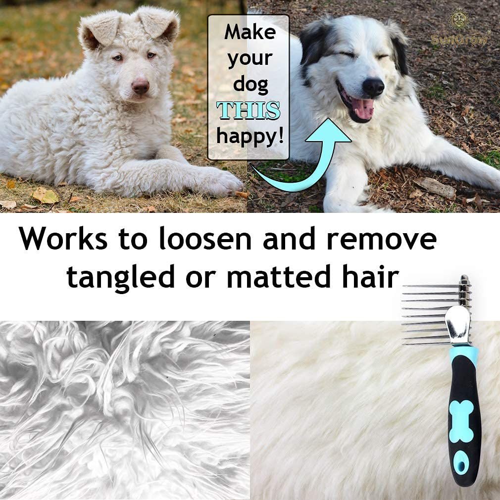 SunGrow Dog， Cat and Small Pet Grooming and Dematting Comb Undercoat Rake Brush