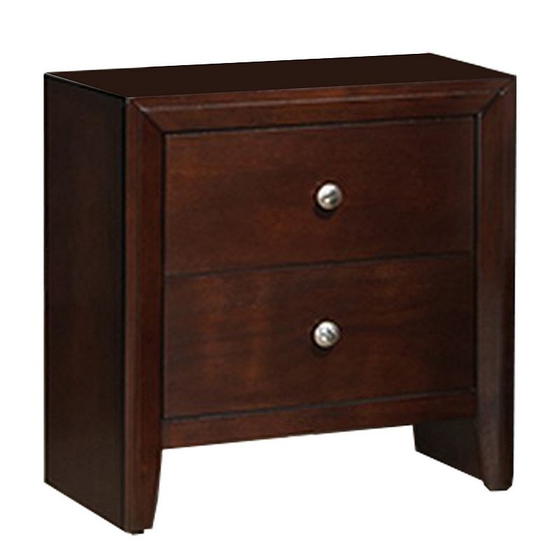 24 Inches 2 Drawer Wooden Nightstand with Metal Pulls， Brown