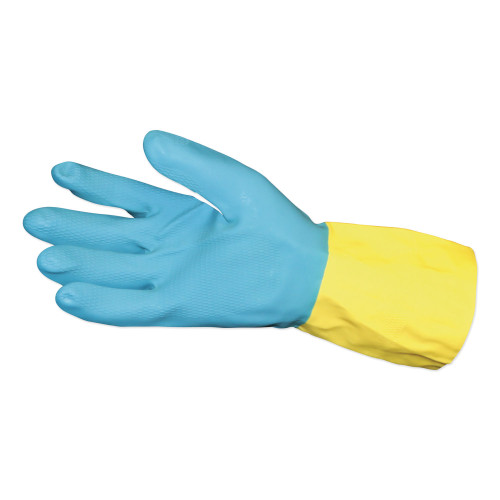 Impact Flocked Lined Neoprene Over Latex Gloves， Powder-Free， Blue/Yellow， Large， Dozen (8433L)