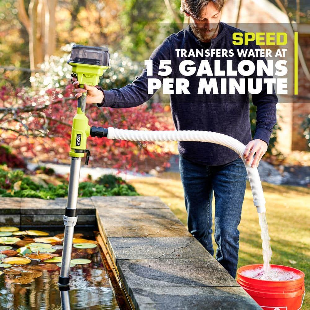 RYOBI ONE+ 18V Cordless 1/6 HP Telescoping Pole Pump with 2.0 Ah Battery and Charger RY20UP022K