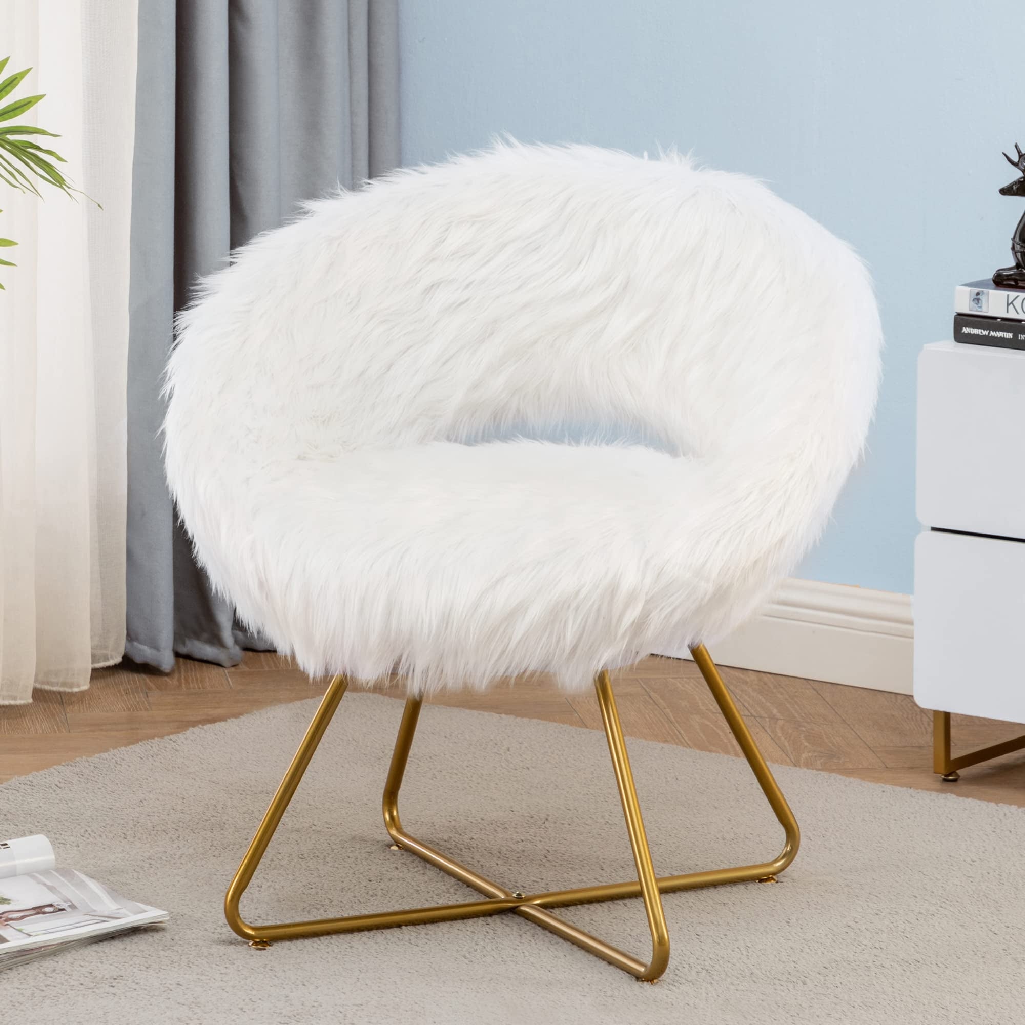 Faux fur chair，Accent Chair Swivel Modern Upholstered Living Room Arm Chairs Bedroom