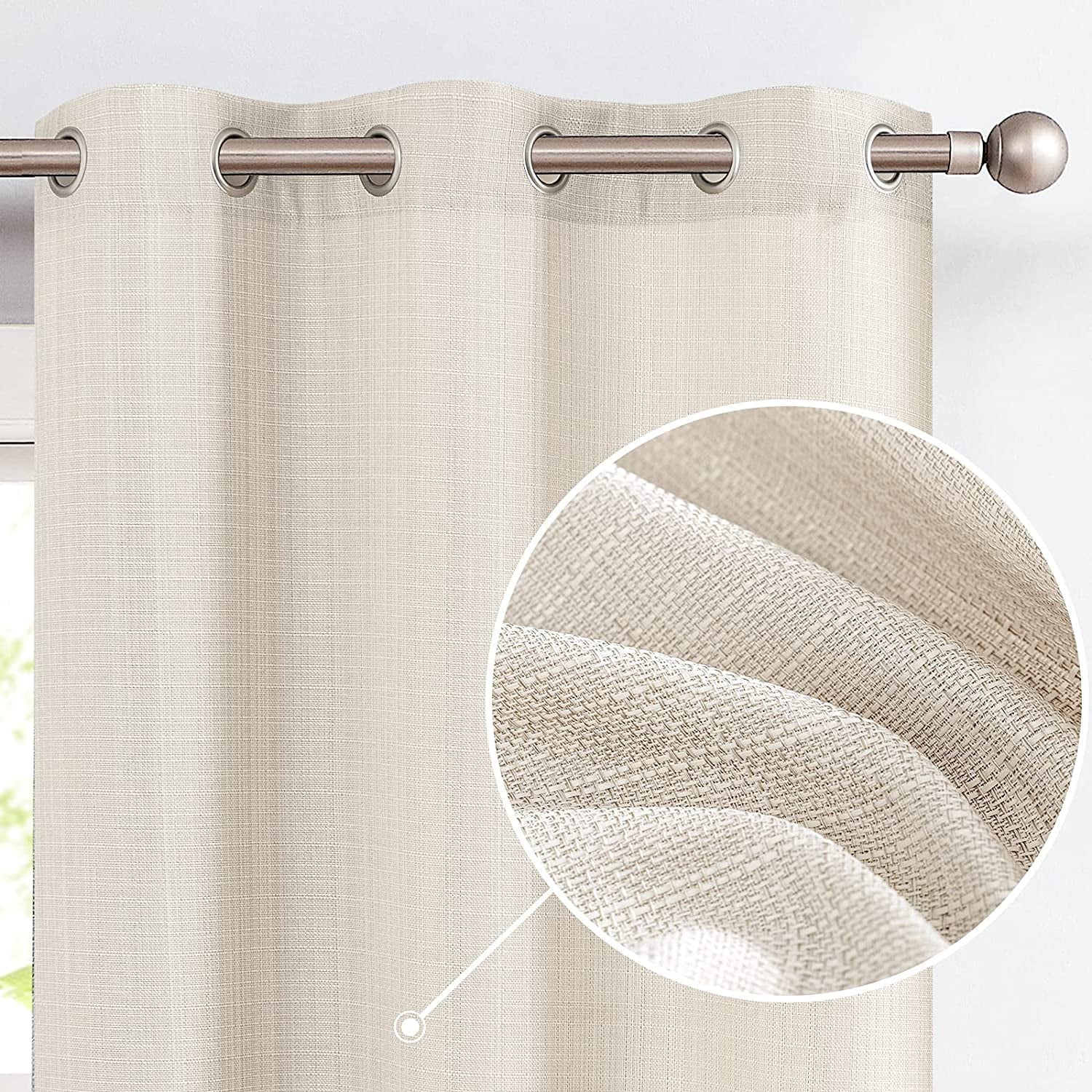 Curtainking Neutral Look Farmhouse, Modern Farmhouse, Rustic, Country, Natural 2 Piece Light Filtering, Semi-Sheer Kitchen Curtain Sets