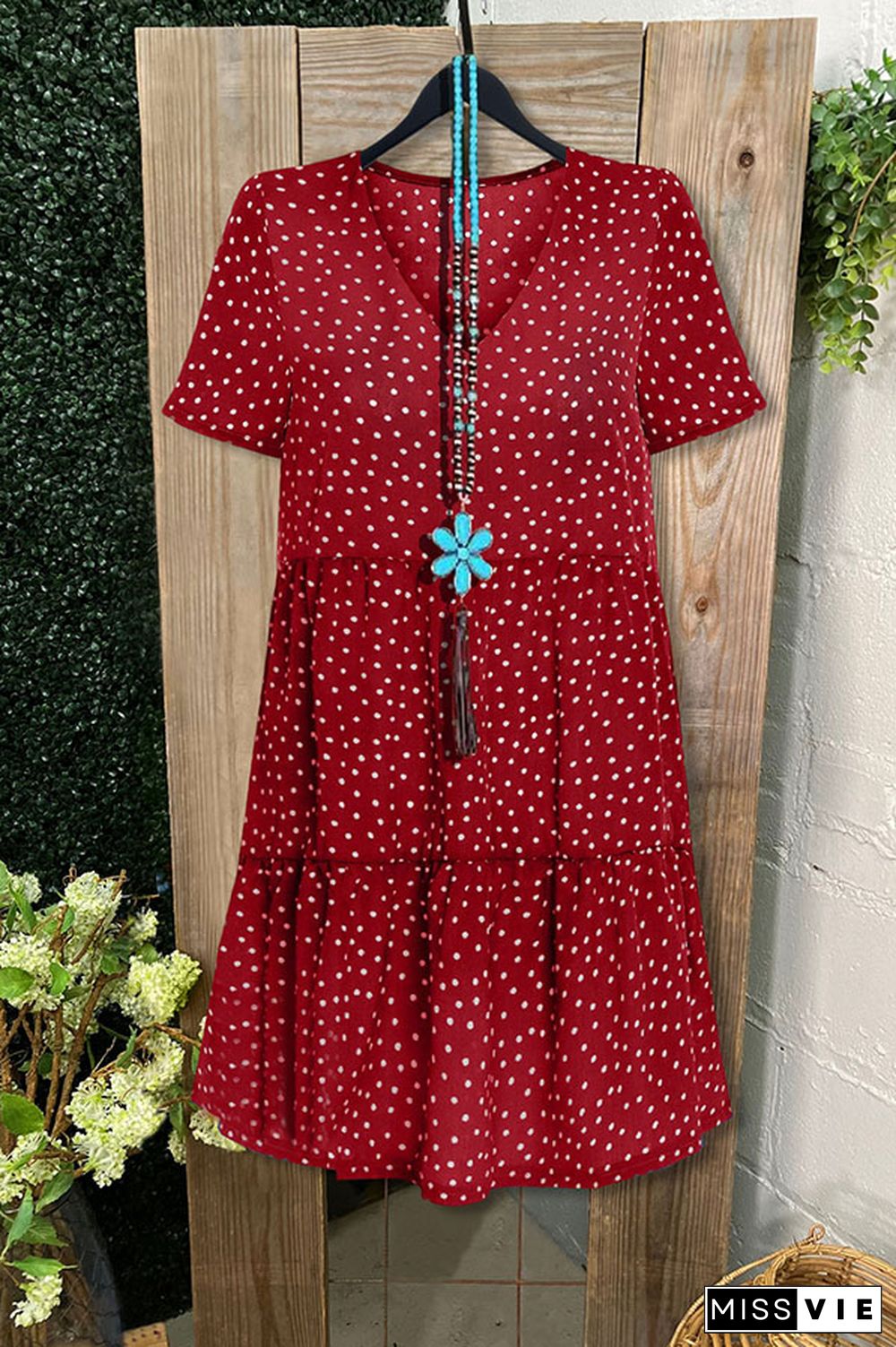 Casual V-neck Polka Dot Ruffled Dress