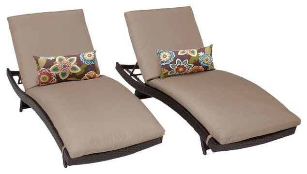 Barbados Curved Chaise Set of 2 Outdoor Wicker Patio Furniture   Tropical   Outdoor Chaise Lounges   by TKClassics  Houzz