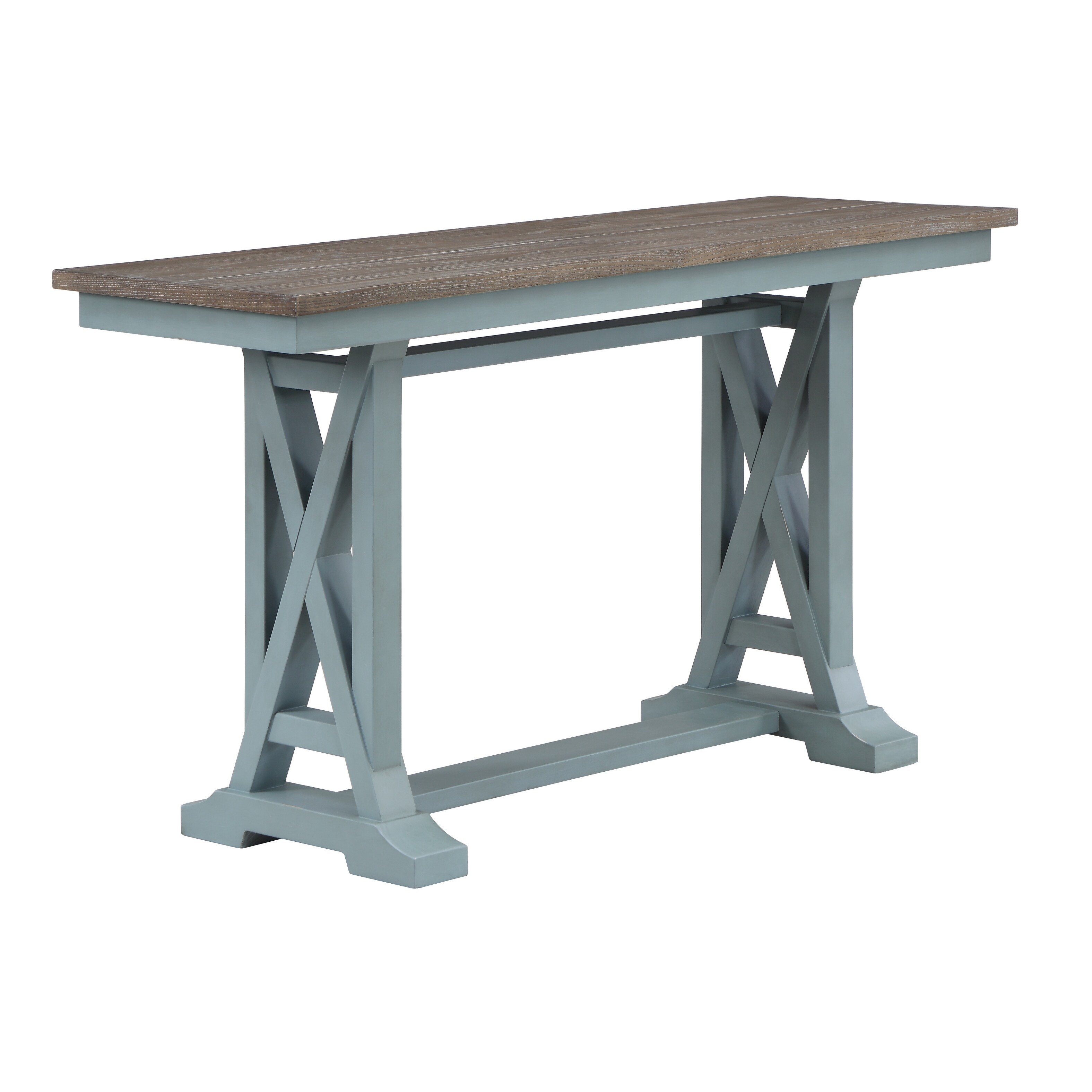 Wharf Coastal Farmhouse Console Table with Plank Top Design and Trestle Base - Blue