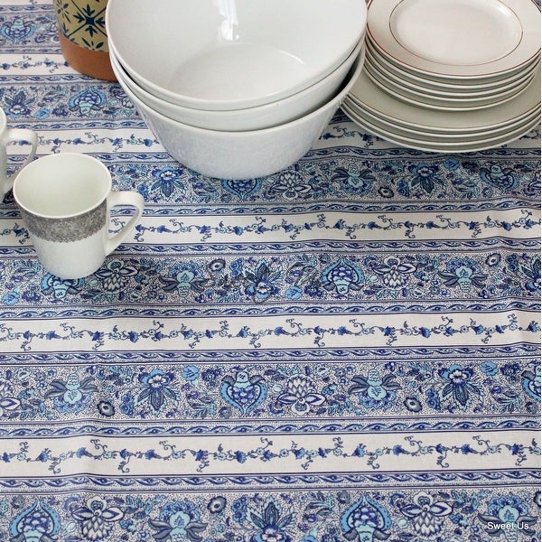 Wipeable Tablecloth Spill Resistant Cotton French Indienne Fleur