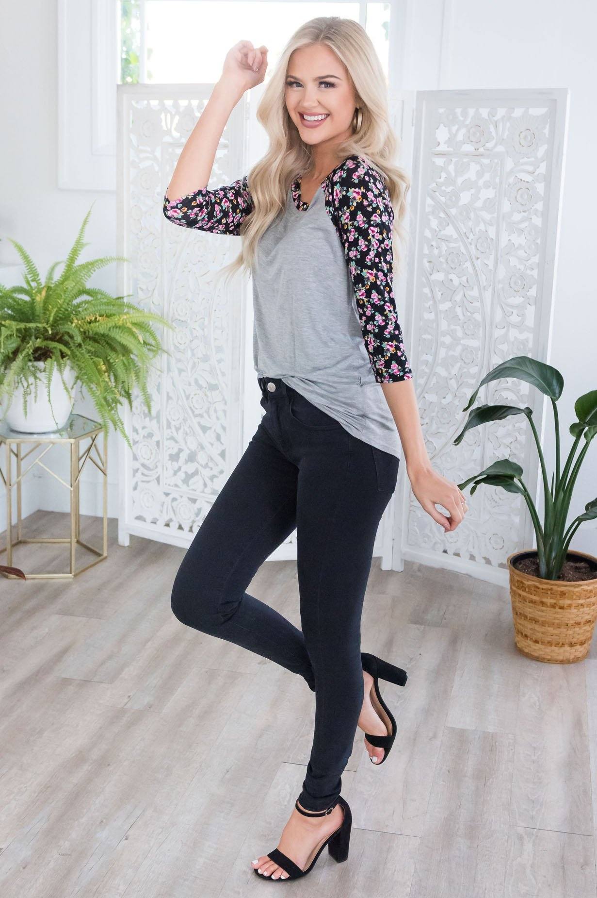 Floral Beauty Modest Baseball Tee