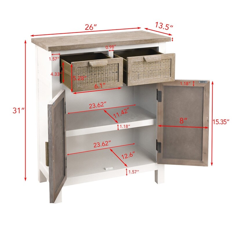 Vintage Style Storage Cabinet with 2 Drawers and 2 Doors  Buffets Sideboard with Sleek Wooden Handles  Antique White