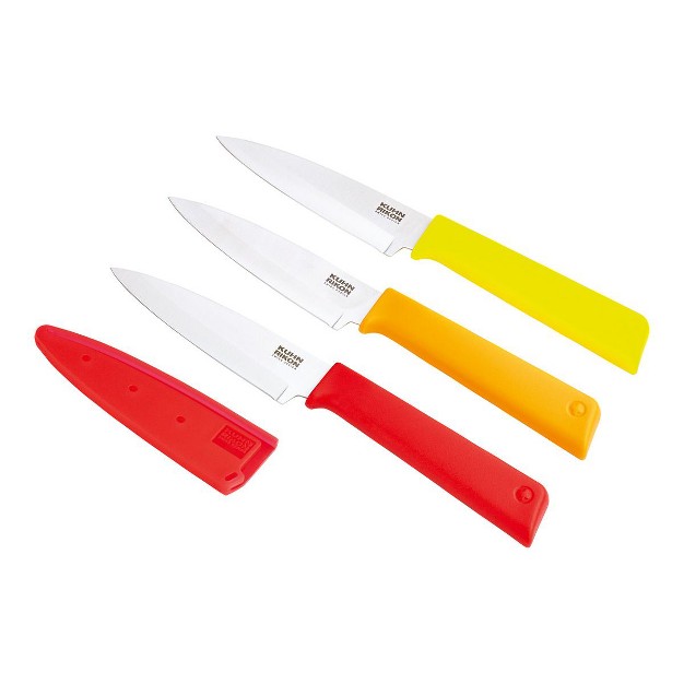 Kuhn Rikon Non stick Straight 4 inch Paring Knife Set Of 3 Red Orange Yellow