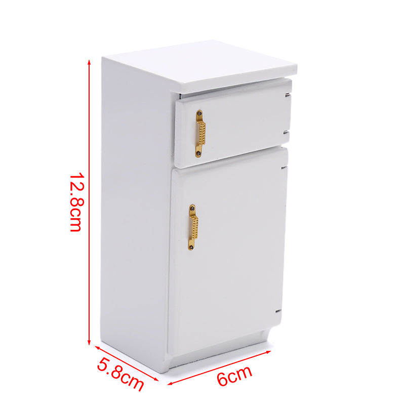 TruPeony Wooden Kitchen Miniature White Refrigerator Furniture Model Dollhouse Decoration