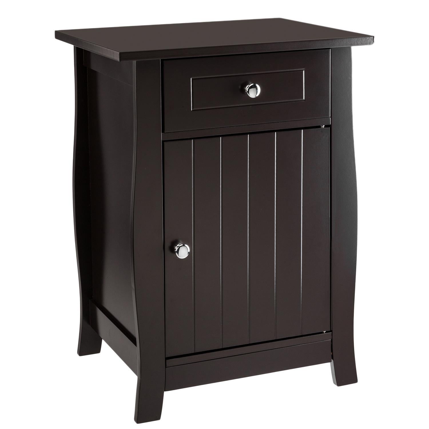 Ktaxon Bedside Nightstand 24.5-inch Tall End Tables with Drawer & Roomy Storage Cabinet, Brown