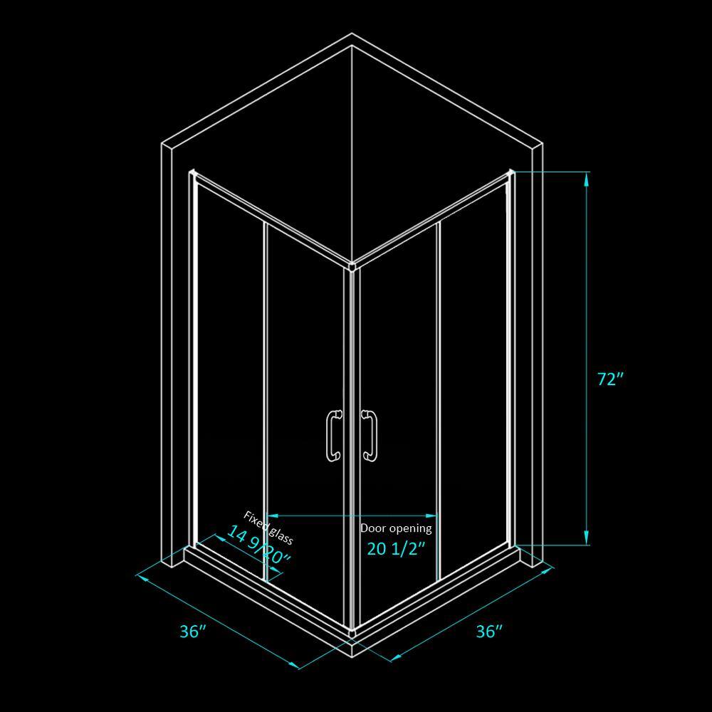 FORCLOVER 36 in. W x 72 in. H Square Sliding Framed Corner Shower Enclosure in Brushed Nickel Finish with Clear Glass SND29CG-3672BN