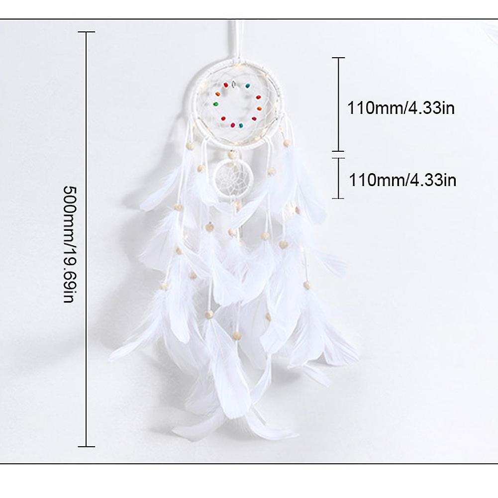 Feather Dream Catchers With Led Light Portable Handmade Wall Hangings Decoration Photography Prop Room Home Decor White