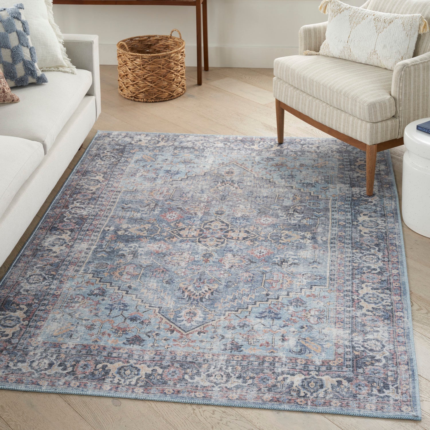 Machine Washable Series Light Grey/Blue Vintage Rug